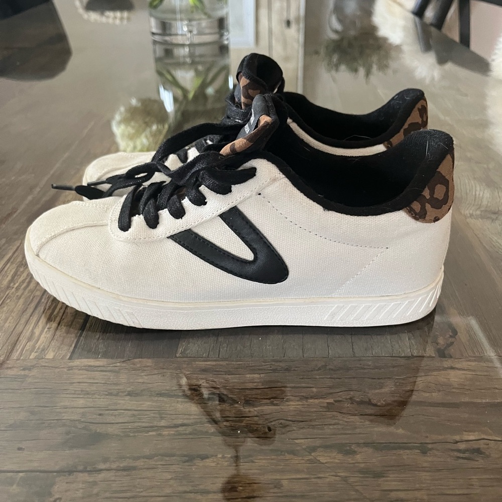 Tretorn White and Black Sneakers with Leopard Accent